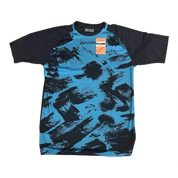 NEW GIVOVA MODELLO ART EMBROIDERED LOGO T-SHIRT TURQUOISE BLUE KEEP MOVING - Picture 2 of 4